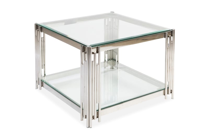 Soffbord Prato 70 cm med Förvaring Hylla Glas/Krom - Stenexpo - Soffbord