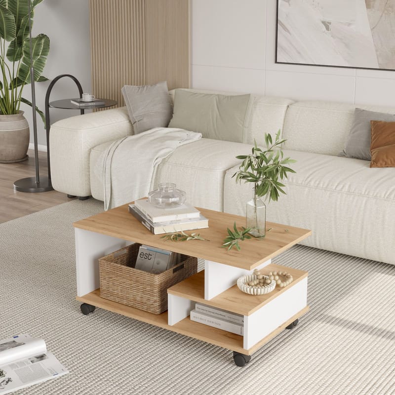 Solven Soffbord 90x42,5x51 cm - Ek och vitt - Möbler - Bord & matgrupp - Soffbord