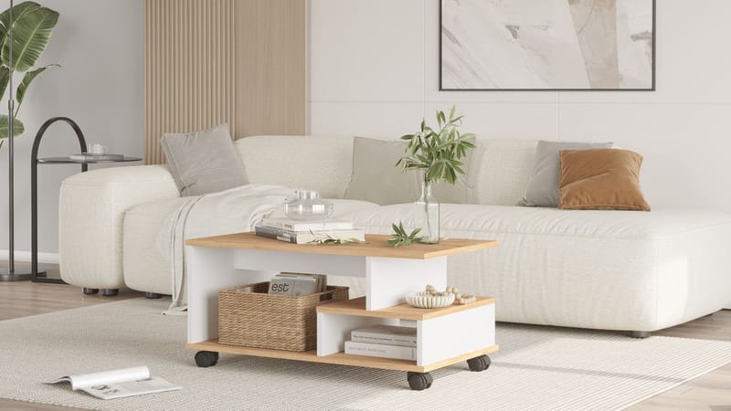 Solven Soffbord 90x42,5x51 cm - Ek och vitt - Möbler - Bord & matgrupp - Soffbord