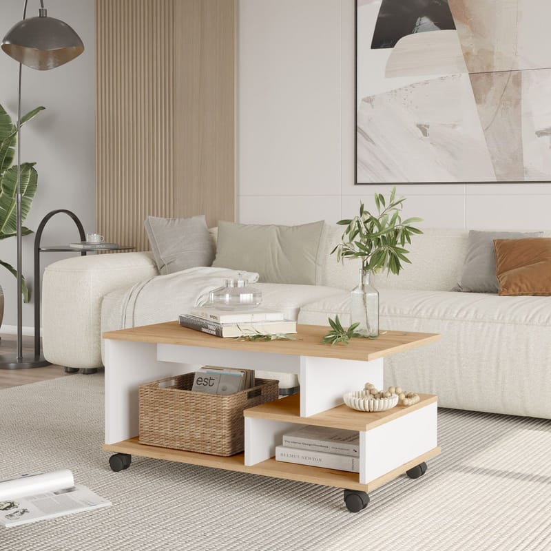 Solven Soffbord 90x42,5x51 cm - Ek och vitt - Möbler - Bord & matgrupp - Soffbord