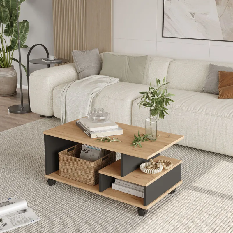 Solven Soffbord 90x42,5x51 cm - Ek/Antracit - Möbler - Bord & matgrupp - Soffbord - Soffbord med hjul
