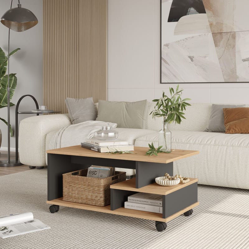 Solven Soffbord 90x42,5x51 cm - Ek/Antracit - Möbler - Bord & matgrupp - Soffbord - Soffbord med hjul