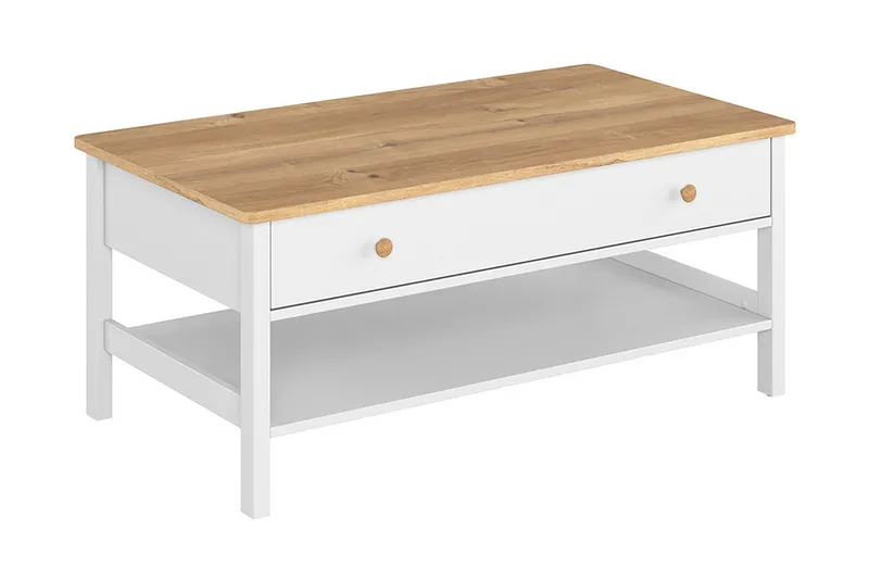 Storys Soffbord 110 cm med Förvaring Låda + Hylla, Beige/Vit