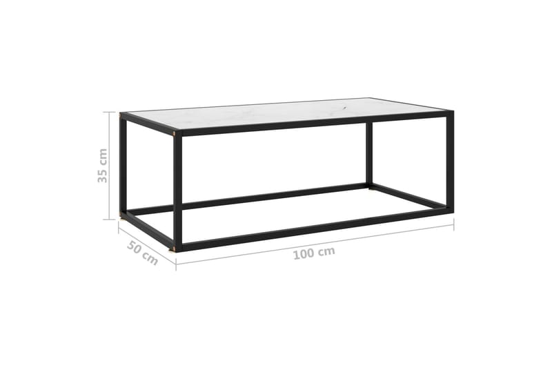 Soffbord svart med vit marmor glas 100x50x35 cm - Svart - Marmorbord - Soffbord