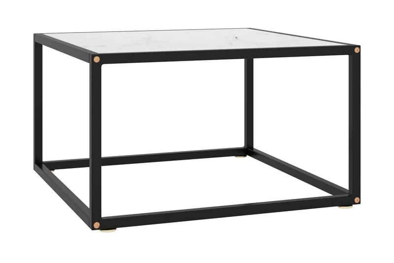 Soffbord svart med vit marmor glas 60x60x35 cm - Svart - Marmorbord - Soffbord