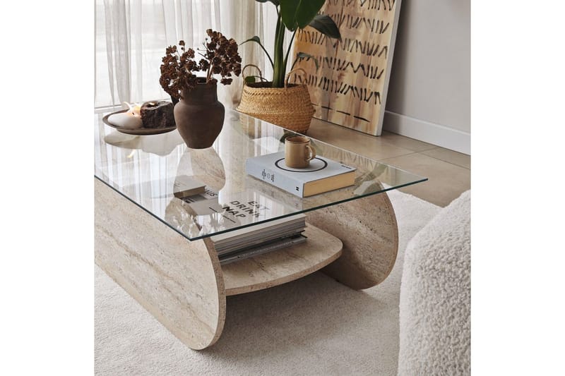 Soffbord Tevrin Travertin / Transparent - Travertin / Transparent - Möbler - Bord & matgrupp - Soffbord