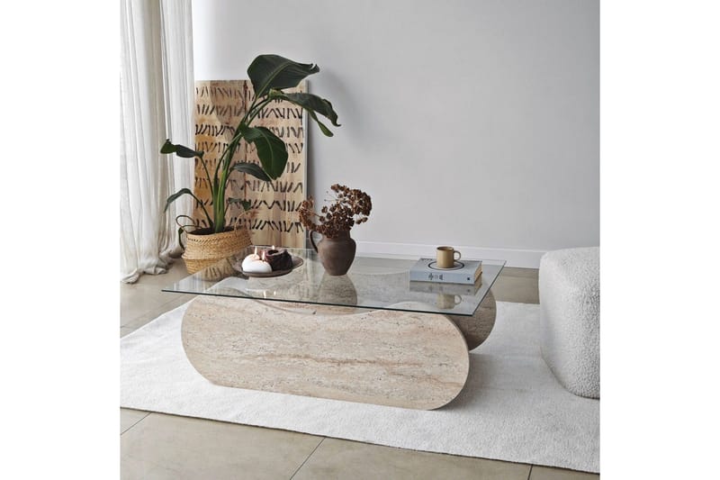 Soffbord Tevrin Travertin / Transparent - Travertin / Transparent - Möbler - Bord & matgrupp - Soffbord