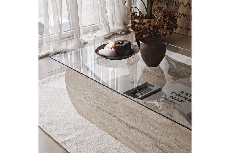 Soffbord Tevrin Travertin / Transparent - Travertin / Transparent - Möbler - Bord & matgrupp - Soffbord