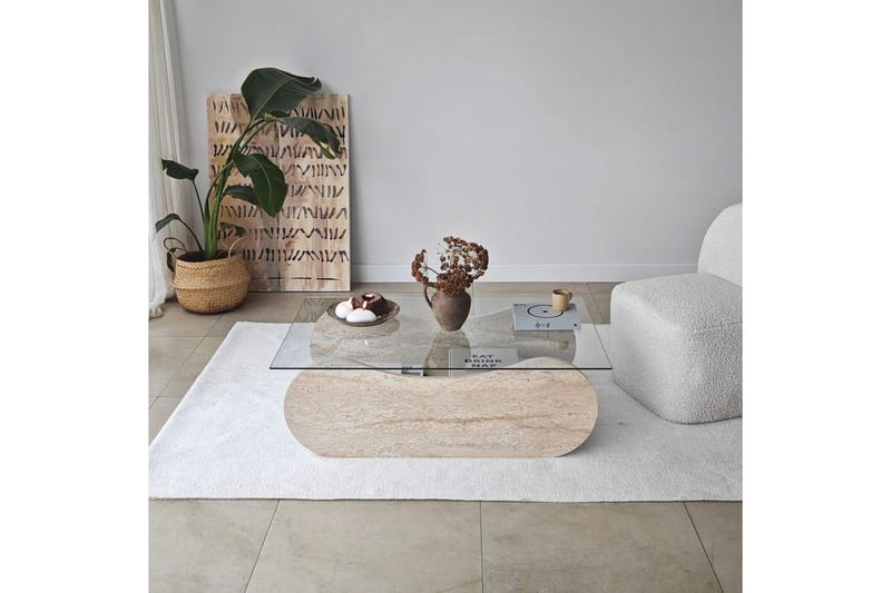 Soffbord Tevrin Travertin / Transparent - Travertin / Transparent - Möbler - Bord & matgrupp - Soffbord