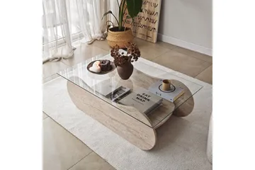 Soffbord Tevrin Travertin / Transparent - Travertin / Transparent - Möbler - Bord & matgrupp - Soffbord