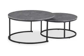 Thyra Runt Satsbord - 2 soffbord 90 och 75 cm med Stenutseende och Metallben - Grå & Svart - Möbler - Bord & matgrupp - Soffbord