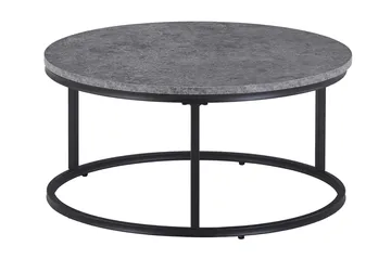 Thyra Runt Satsbord - 2 soffbord 90 och 75 cm med Stenutseende och Metallben - Grå & Svart - Möbler - Bord & matgrupp - Soffbord