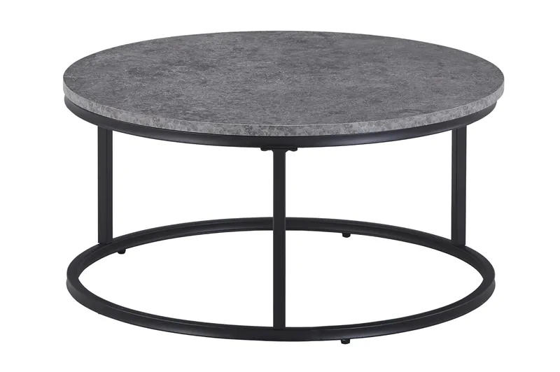 Thyra Runt Satsbord - 2 soffbord 90 och 75 cm med Stenutseende och Metallben - Grå & Svart - Möbler - Bord & matgrupp - Soffbord