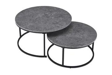 Thyra Runt Satsbord - 2 soffbord 90 och 75 cm med Stenutseende och Metallben - Grå & Svart - Möbler - Bord & matgrupp - Soffbord