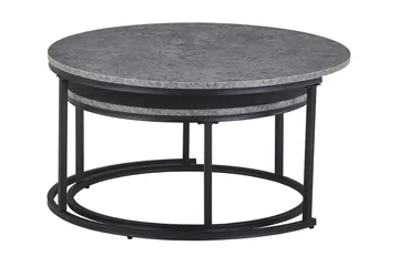 Thyra Runt Satsbord - 2 soffbord 90 och 75 cm med Stenutseende och Metallben - Grå & Svart - Möbler - Bord & matgrupp - Soffbord