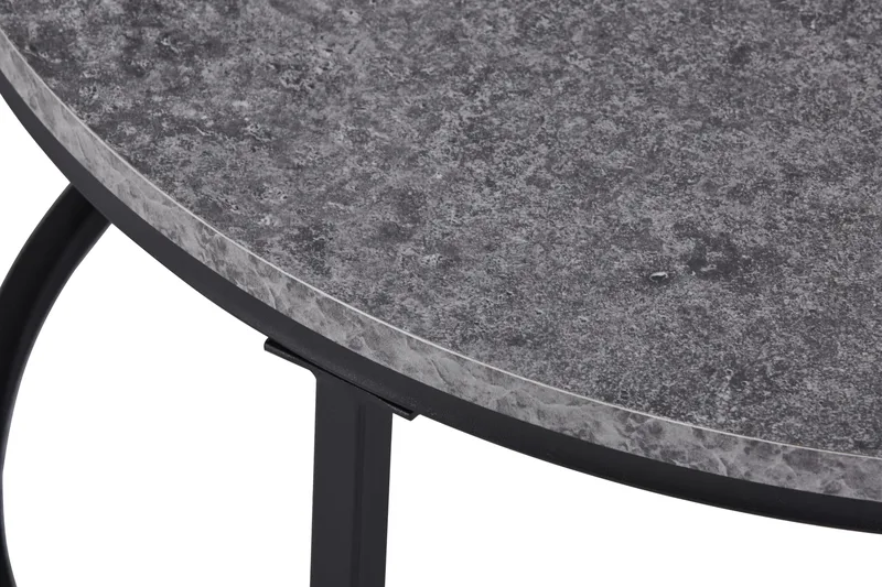 Thyra Runt Satsbord - 2 soffbord 90 och 75 cm med Stenutseende och Metallben - Grå & Svart - Möbler - Bord & matgrupp - Soffbord