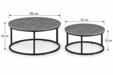 Thyra Runt Satsbord - 2 soffbord 90 och 75 cm med Stenutseende och Metallben - Grå & Svart - Möbler - Bord & matgrupp - Soffbord