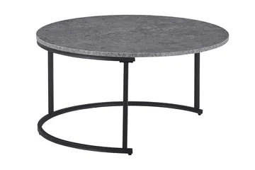 Thyra Runt Satsbord - 2 soffbord 90 och 75 cm med Stenutseende och Metallben - Grå & Svart - Möbler - Bord & matgrupp - Soffbord