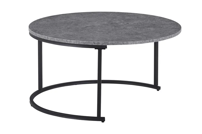 Thyra Runt Satsbord - 2 soffbord 90 och 75 cm med Stenutseende och Metallben - Grå & Svart - Möbler - Bord & matgrupp - Soffbord