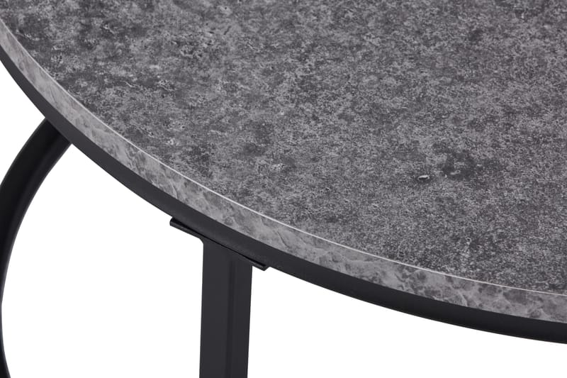 Thyra Runt Satsbord - 2 soffbord 90 och 75 cm med Stenutseende och Metallben - Grå|Svart - Möbler - Bord & matgrupp - Soffbord