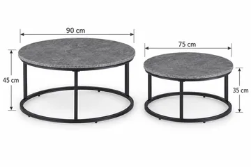 Thyra Runt Satsbord - 2 soffbord 90 och 75 cm med Stenutseende och Metallben - Grå|Svart - Möbler - Bord & matgrupp - Soffbord