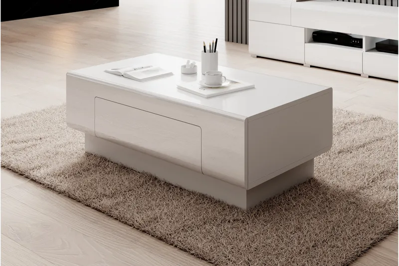 Toreno Soffbord 110 cm med Förvaring Hylla + Låda - Vit - Möbler - Bord & matgrupp - Soffbord