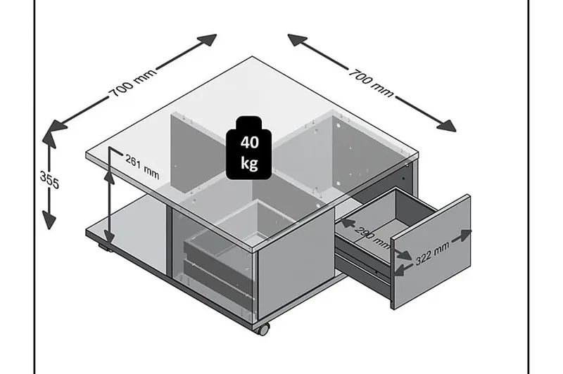 Twin Soffbord 70 cm med Förvaring Lådor på Hjul - Vit/Betonggrå - Möbler - Bord & matgrupp - Soffbord - Soffbord med förvaring