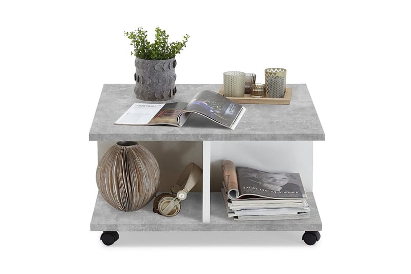 Twin Soffbord 70 cm med Förvaring Lådor på Hjul - Vit/Betonggrå - Möbler - Bord & matgrupp - Soffbord