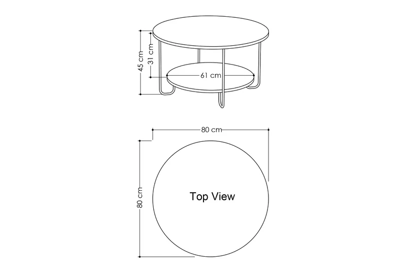 Ullavi Soffbord 80 cm Runt med Förvaring Hylla - Vit/Svart - Möbler - Bord & matgrupp - Soffbord - Soffbord med förvaring