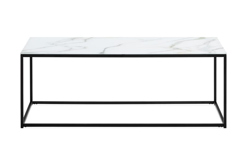 Soffbord Valeria 120 cm Marmormönster - Glas/Vit/Svarta Ben - Soffbord - Marmorbord