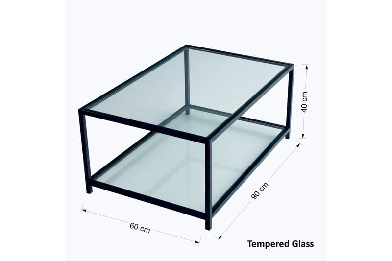 Soffbord Vallsbo 90 cm med Förvaring Hylla - Glas/Svart - Soffbord