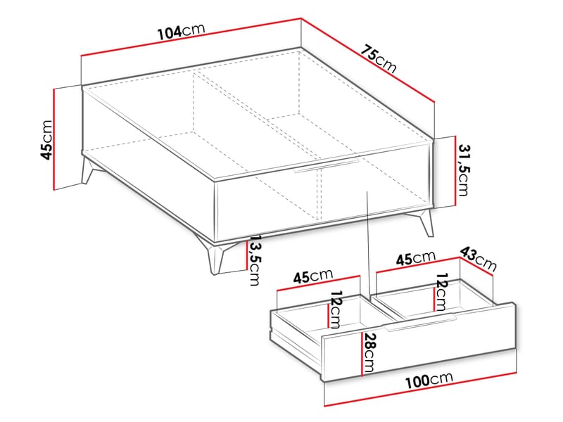 Vemdalen Soffbord 104 cm - Brun med svarta ben - Möbler - Bord & matgrupp - Soffbord - Soffbord med förvaring