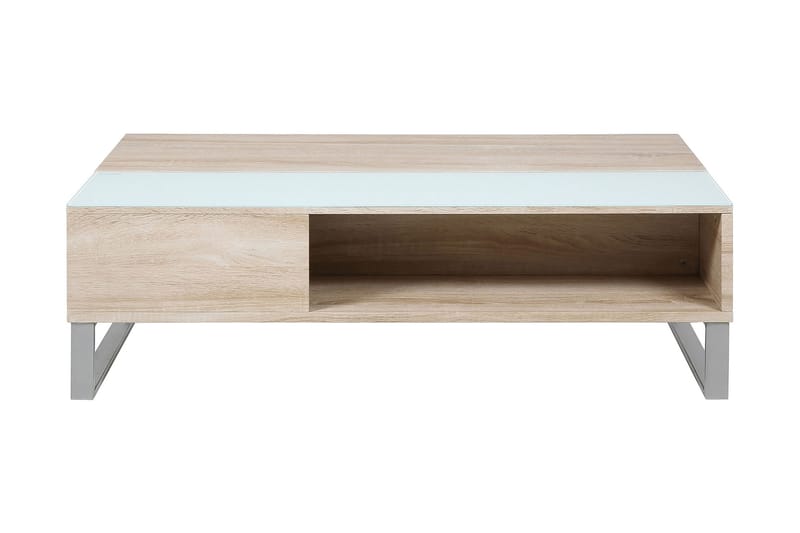 Vilhelmina Soffbord 110 cm med Förvaring Hylla, Glas/Ekfärg/Vit/Ljusgrå