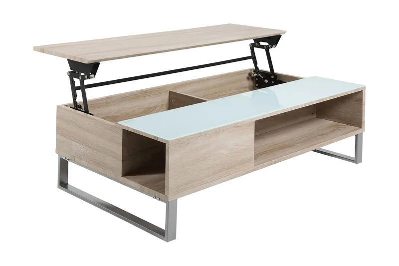 Vilhelmina Soffbord 110 cm med Förvaring Hylla - Glas/Ekfärg/Vit/Ljusgrå - Möbler - Bord & matgrupp - Soffbord - Soffbord med förvaring