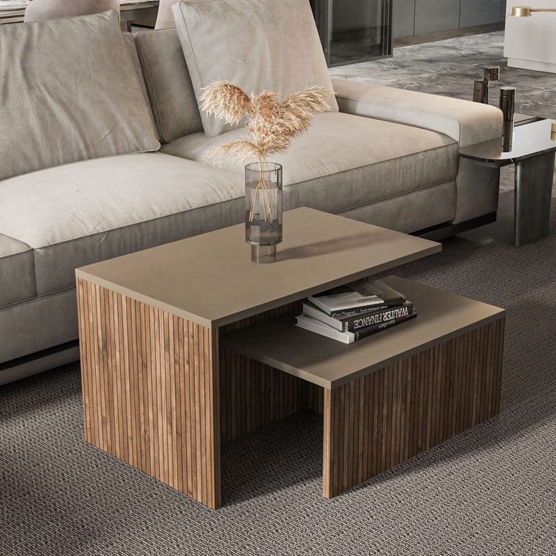 Vumira Satsbord 2 delar 72 cm - taupe och ek - Möbler - Bord & matgrupp - Soffbord - Kistbord