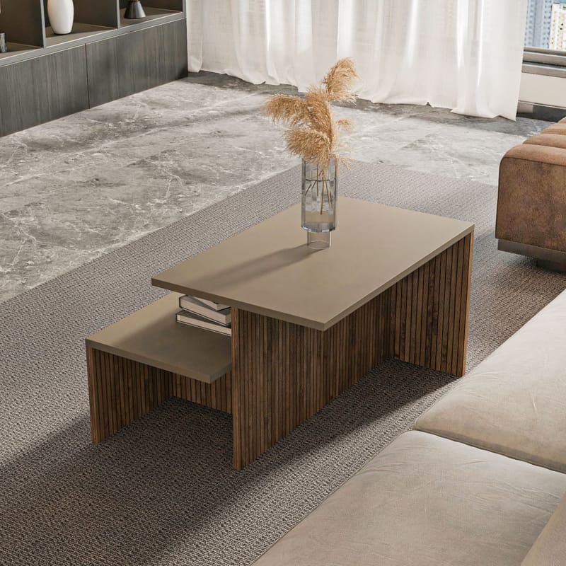 Vumira Satsbord 2 delar 72 cm - taupe och ek - Möbler - Bord & matgrupp - Soffbord - Kistbord