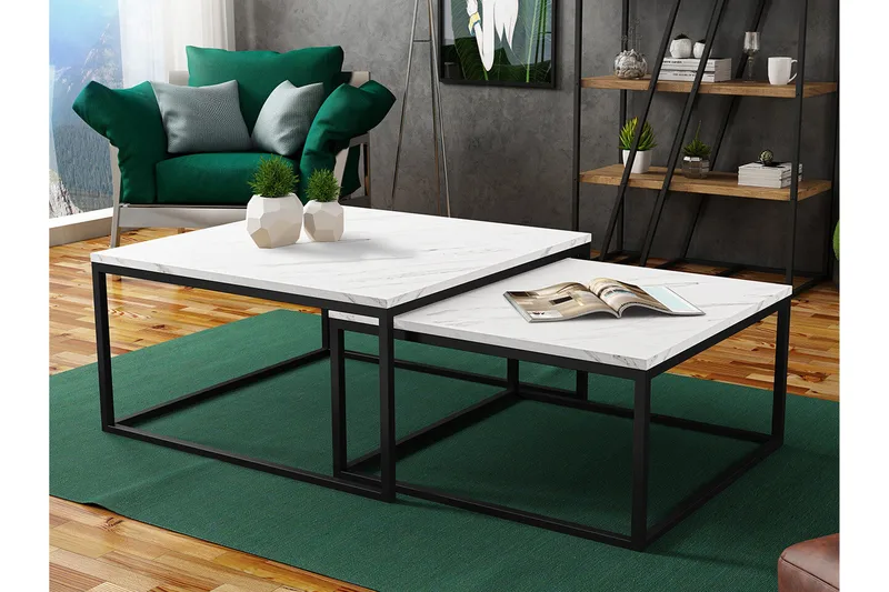 Wardner Kvadratiskt Soffbord Satsbord 76 cm Stapelbar i Marmor - Vit Marmor - Möbler - Bord & matgrupp - Soffbord