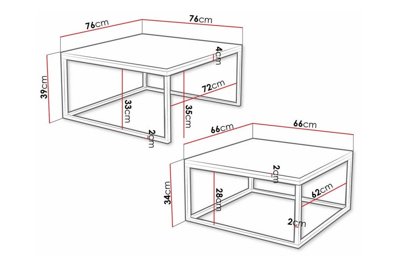 Wardner Kvadratiskt Stapelbart Soffbord 76 cm i Trä med Metallstativ - Svart - Möbler - Bord & matgrupp - Soffbord