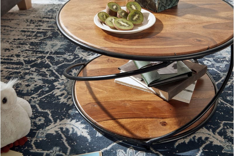 Wilhem 58 cm Runt Soffbord med Hyllor i Ek - Brun - Möbler - Bord & matgrupp - Soffbord