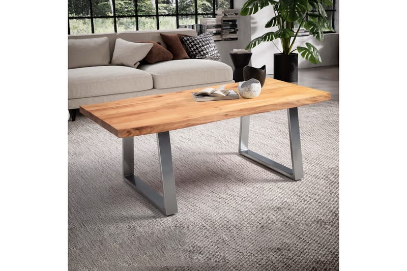 Soffbord Wohnling 120 cm massivt trä träd kant rektangulärt lantligt hus Silver, Raka Löpare - Silver, Raka Löpare - Möbler - Bord & matgrupp - Soffbord