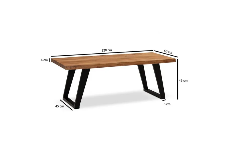 Soffbord Wohnling 120 cm massivt trä träd kant rektangulärt lantligt hus Svart, vinklade löpare - Svart, vinklade löpare - Möbler - Bord & matgrupp - Soffbord