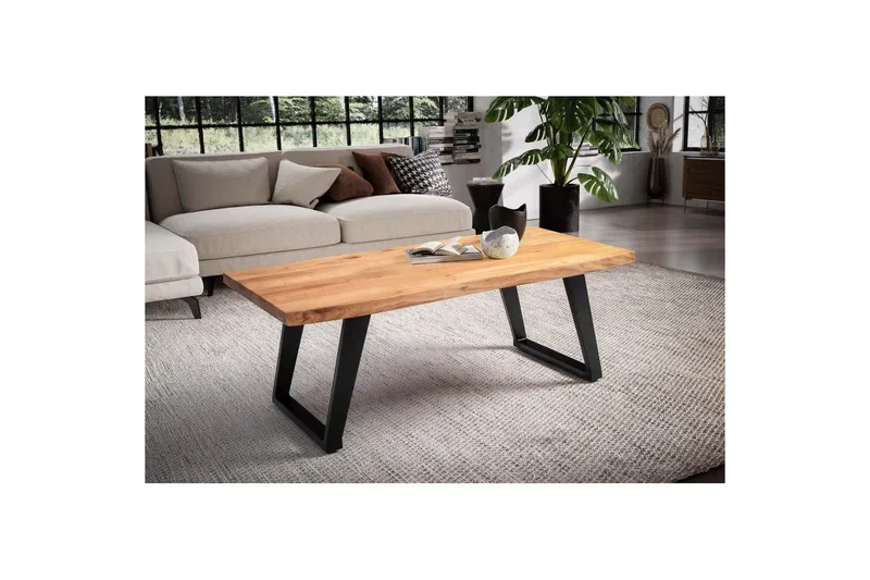 Soffbord Wohnling 120 cm massivt trä träd kant rektangulärt lantligt hus Svart, vinklade löpare - Svart, vinklade löpare - Möbler - Bord & matgrupp - Soffbord