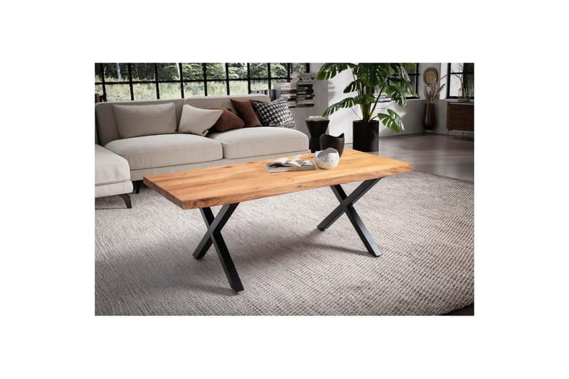 Soffbord Wohnling 120 cm massivt trä träd kant rektangulärt lantligt hus Svart, X-ram - Svart, X-ram - Möbler - Bord & matgrupp - Soffbord