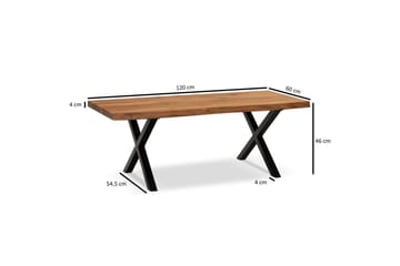 Soffbord Wohnling 120 cm massivt trä träd kant rektangulärt lantligt hus Svart, X-ram - Svart, X-ram - Möbler - Bord & matgrupp - Soffbord
