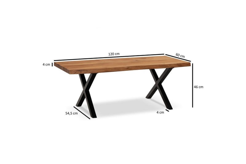 Soffbord Wohnling 120 cm massivt trä träd kant rektangulärt lantligt hus Svart, X-ram - Svart, X-ram - Möbler - Bord & matgrupp - Soffbord