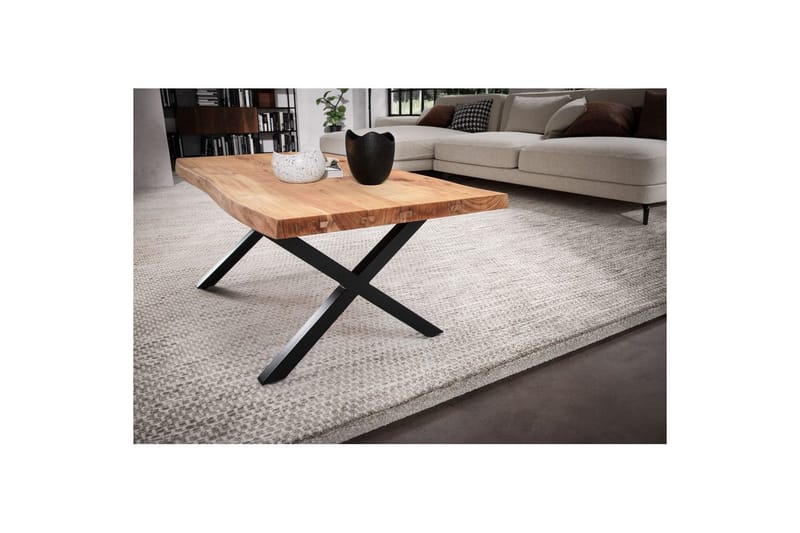 Soffbord Wohnling 120 cm massivt trä träd kant rektangulärt lantligt hus Svart, X-ram - Svart, X-ram - Möbler - Bord & matgrupp - Soffbord