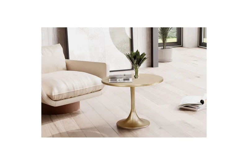 Soffbord Wohnling 60 cm rund industristil med guldfärgad metallram - Möbler - Bord & matgrupp - Soffbord