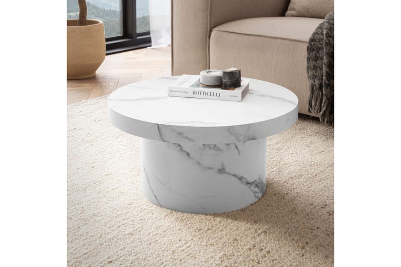 Soffbord Wohnling 60 cm vardagsrumsbord soffbord runt litet soffbord modern Marmor Vit - Marmor Vit - Möbler - Bord & matgrupp - Soffbord