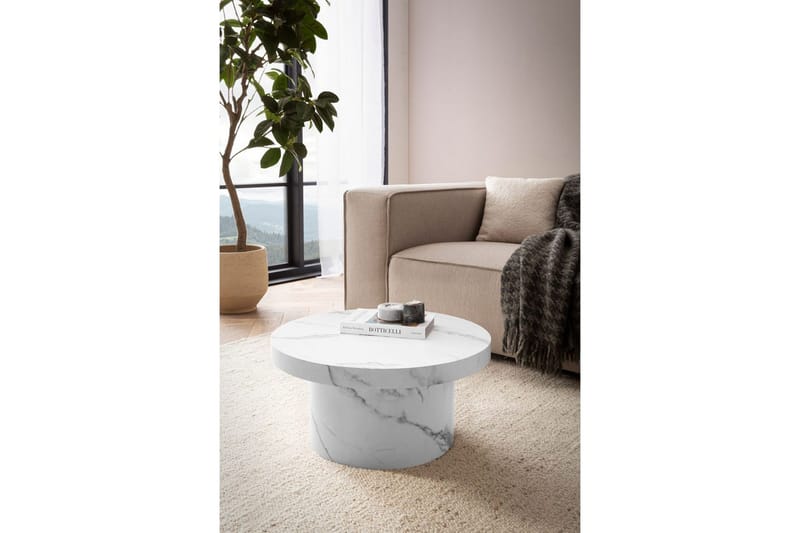 Soffbord Wohnling 60 cm vardagsrumsbord soffbord runt litet soffbord modern Marmor Vit - Marmor Vit - Möbler - Bord & matgrupp - Soffbord