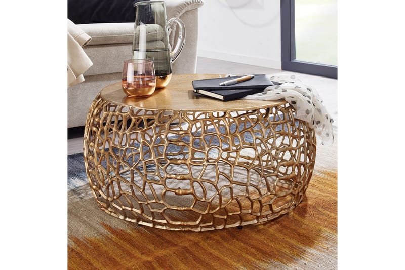 Soffbord Wohnling aluminiumgjutning, rund 60 cm handgjord, modern stil Guld - Guld - Möbler - Bord & matgrupp - Soffbord
